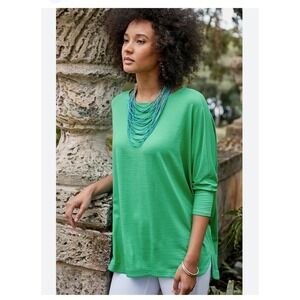 J. Jill Wearever Slub-Knit High-Low Hem Top Size 2X Mint Julep NWT 3/4 Sleeves